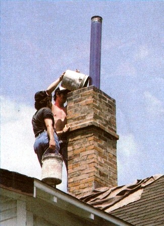 The cement and insulation mixture is poured in from the top.